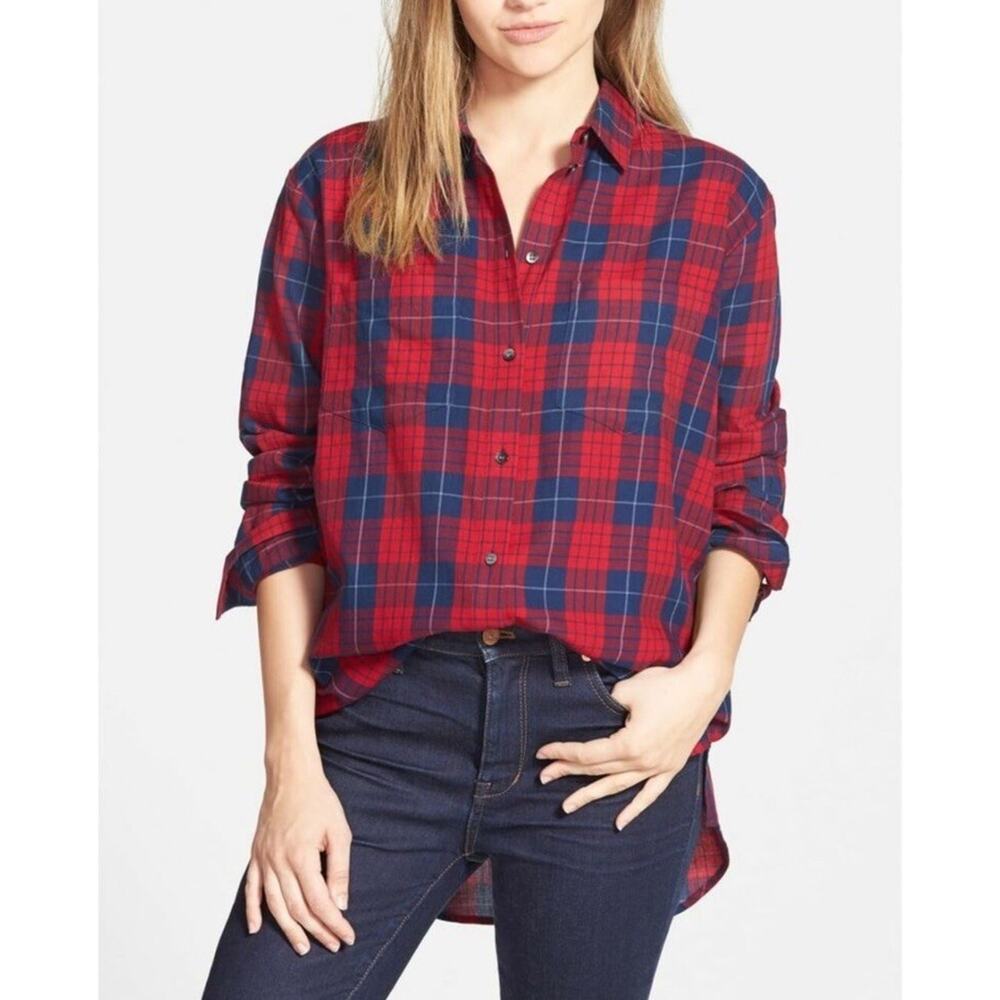 J.Crew Boy Fit Women's Size M Red / Blue Plaid Button-Up 100% Cotton Shirt - Picture 16 of 16